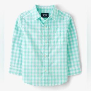 NWT The Children's Place Mellow Aqua Button Down Long Sleeve Shirt, 5T